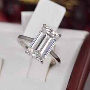 7.1 tcw Emerald Cut Engagement Moissanite Ring 925